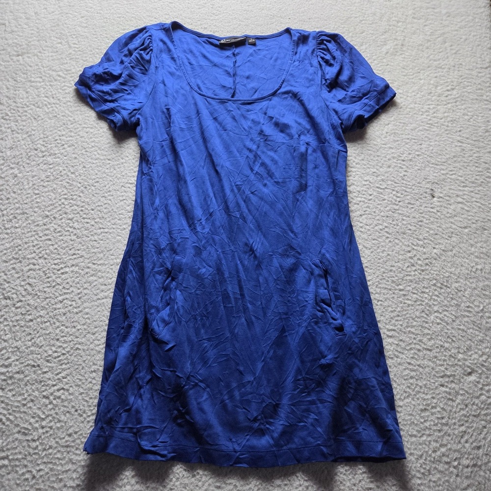 New York & Company T Shirt Dress Womens L Blue Short Sleeve Scoop Neck Pockets